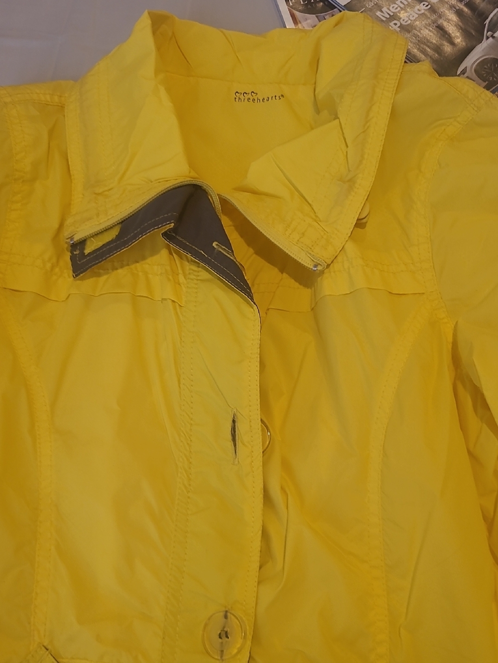 Three Hearts Bright Yellow Women's Trench-Style Rain Jacket